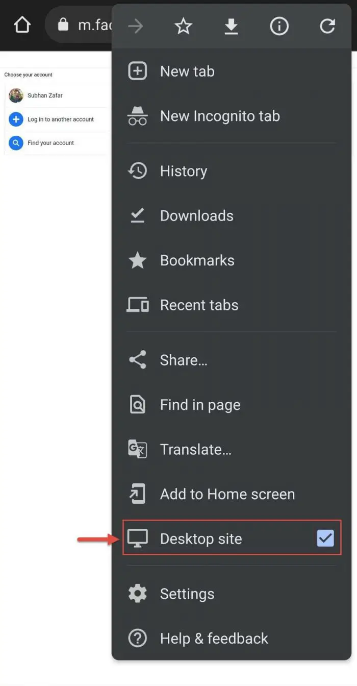 Select Desktop site 1