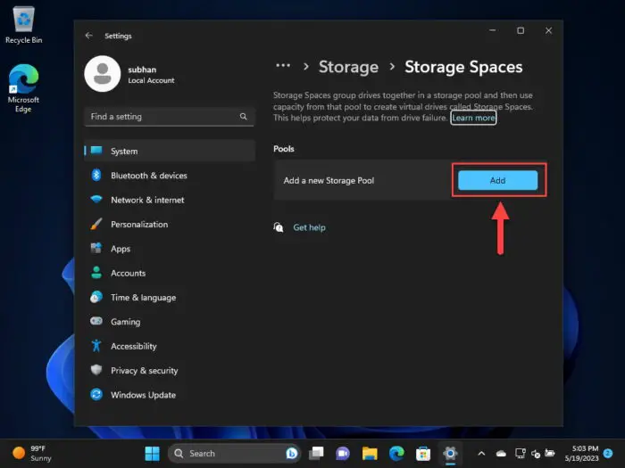 Add a new storage pool