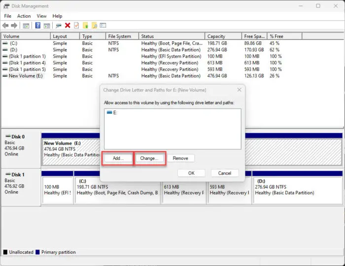 Add or change drive letter