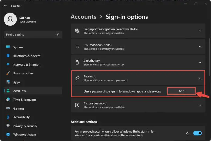 Add password