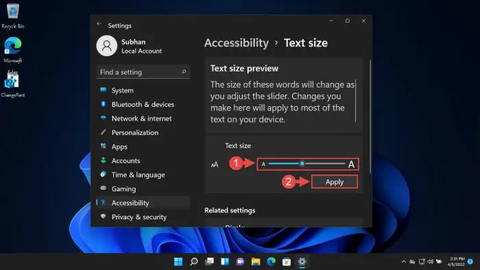 Adjust font size