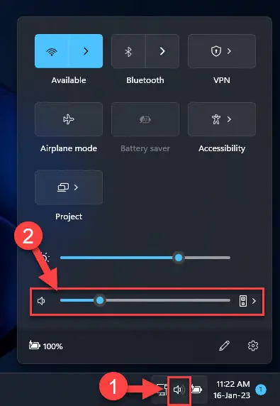 How To Adjust Volume And Bass In Windows 11/10 2 Adjust volume from Quick Access menu