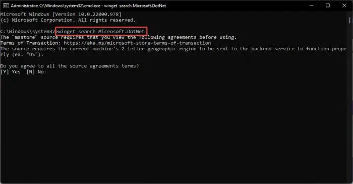 Install Any .NET Version Using Command Line 1 Agree to terms and conditions