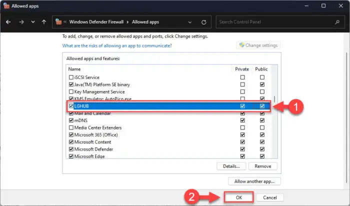 Allow G Hub through Windows Firewall