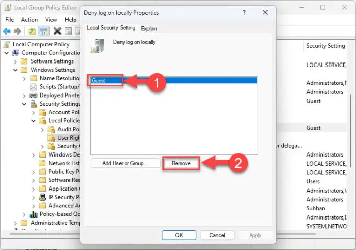 Allow Guest account to log on locally