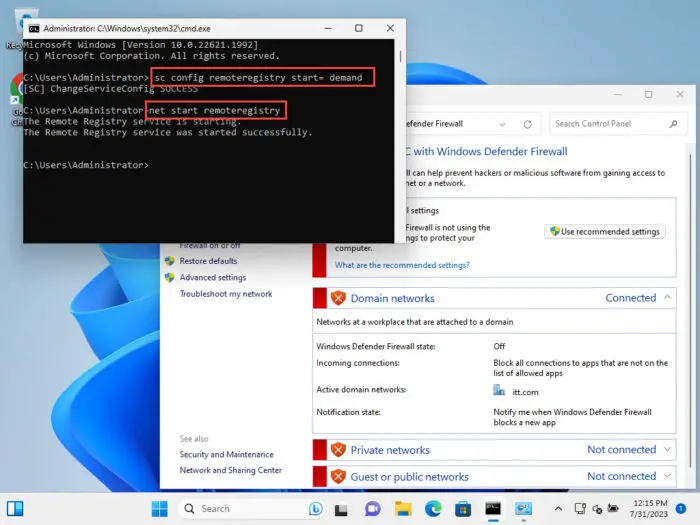 Allow remote connection through the Registry Wizard