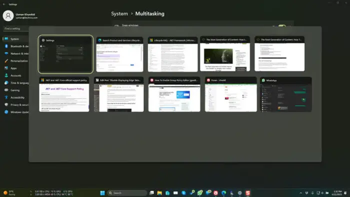Disable Displaying Edge Tabs In Alt+Tab Experience 1 Alt Tab functionality with Edge tabs enabled opt