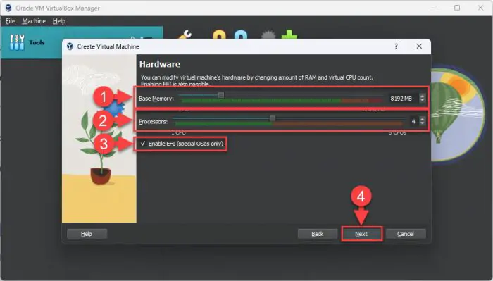 Assign RAM vCPU and enable EFI