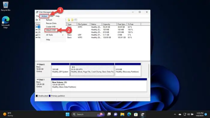 Attach Virtual Hard Drive VHD to system