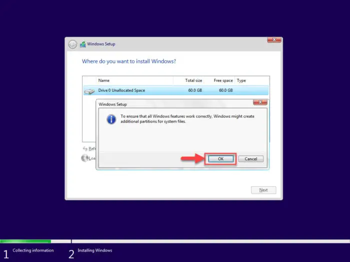 Automatic creation of additional partitions prompt