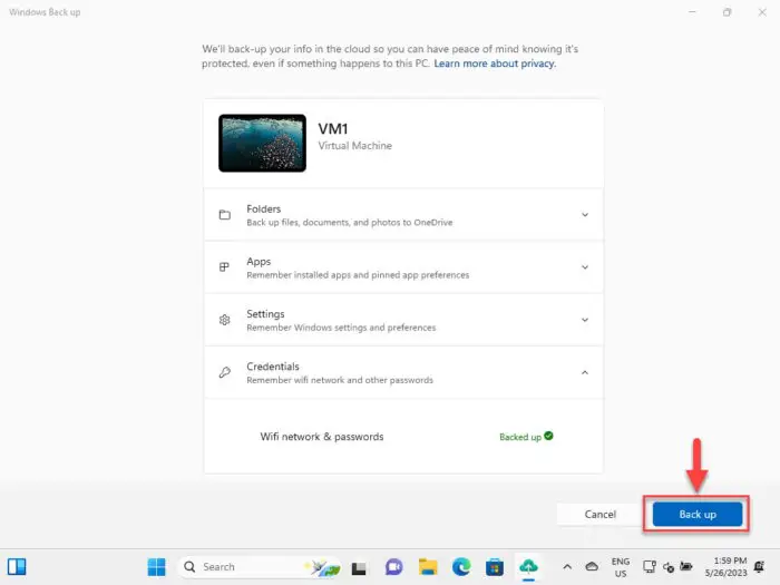 Backup all data using Windows Back up app
