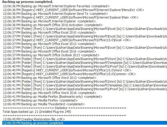 backup completed