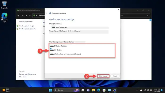 Begin system backup