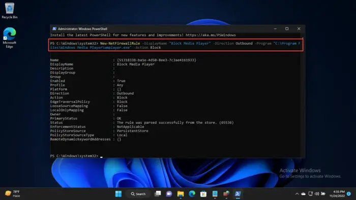 Block app program using PowerShell