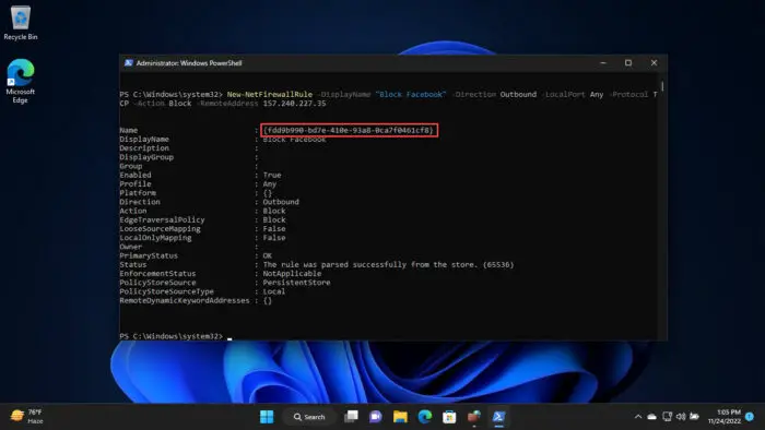 Block IP address or website using PowerShell 1