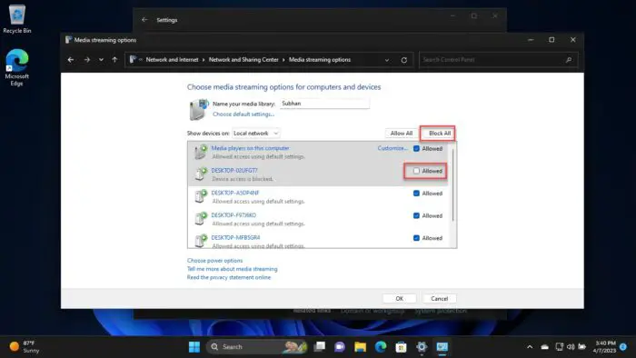 How To Turn Windows 11 Computer Into DLNA Media Streaming Server 6 Block one or all devices from accessing the DLNA streaming server 1