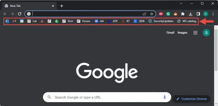 How To Show/Hide Bookmarks Bar in Chrome, Edge, Firefox, Vivaldi, Opera 1 Bookmarks bar in Google Chrome
