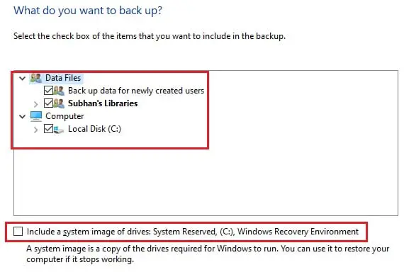 BR choose what to backup