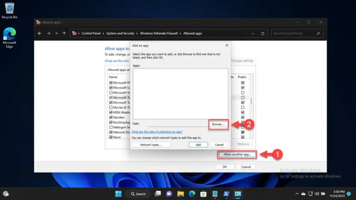 Browse for another app top allow block