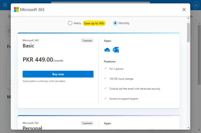 Buy a Microsoft 365 plan for OneDrive