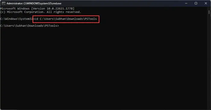 Change directory to extracted PsTools folder
