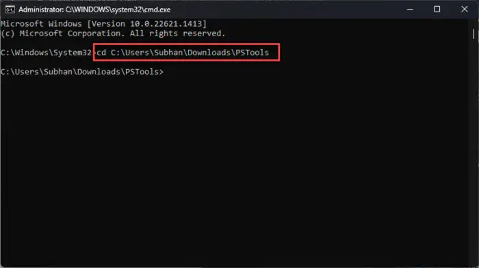 Change directory to PsTools folder