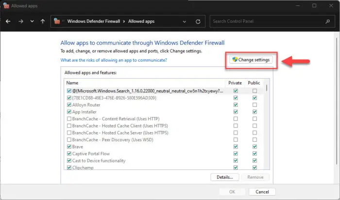 Change firewall settings