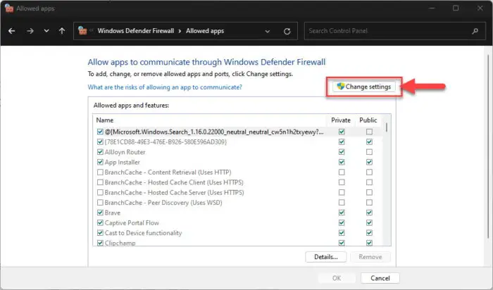 Change firewall settings