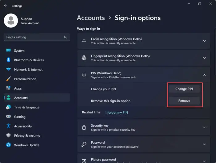 How To Manage Windows PIN Complexity Settings 5 Change or remove PIN