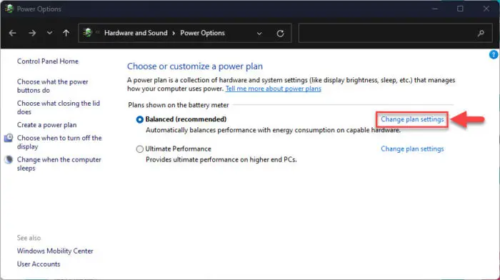 Change power plan settings