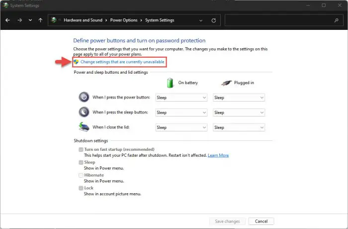 Change unavailable settings