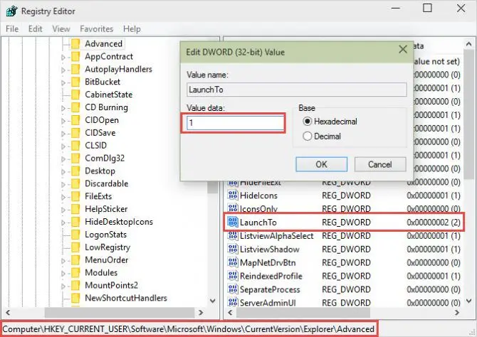 Changing LaunchTo Registry value