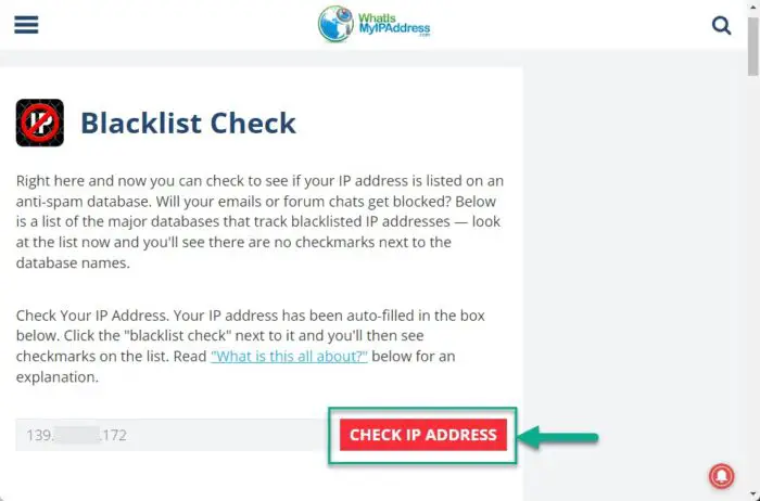 Check if IP address is blacklisted