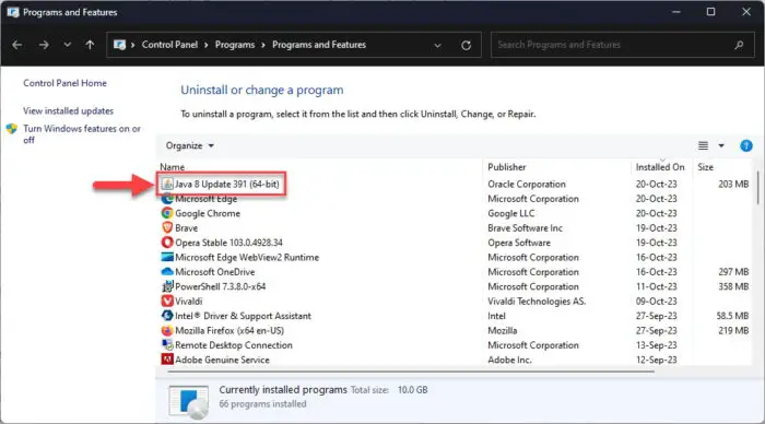 Download Java 8 Update 391 (Offline Installers) 5 Check installed Java version from Programs and Features applet