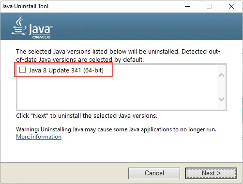 Download Java 8 Update 341 (Offline Installers) 5 Check Java version