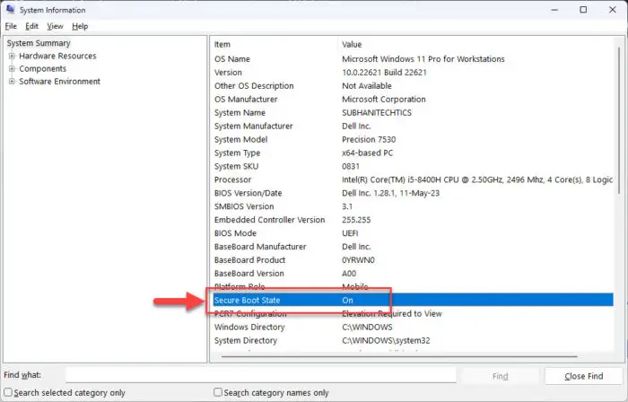 Check Secure Boot state from System Information