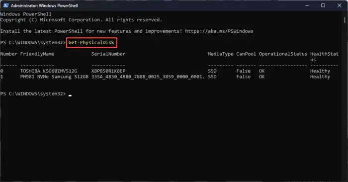 Check SSD info using PowerShell