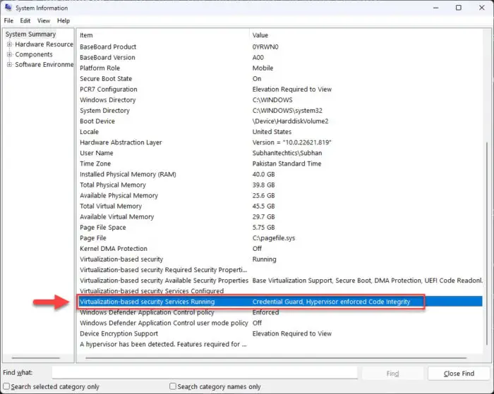 Check System Information for Credential Guard status