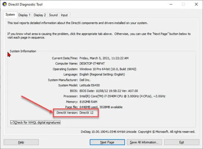 How to reinstall DirectX in Windows 10 1 check version