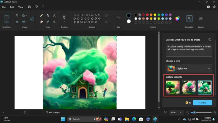 Choose a variant from the generated images