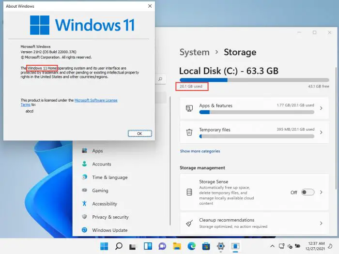 How Much Space Does Windows 11 Installation Take? 2 clean install home