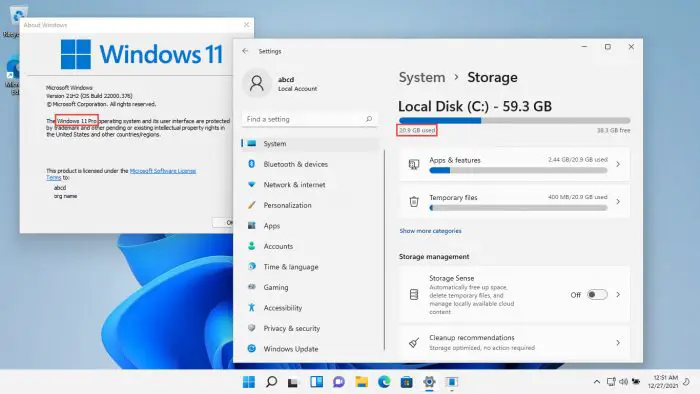 How Much Space Does Windows 11 Installation Take? 1 clean install pro