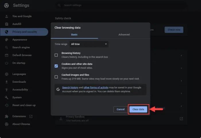 Clear all cookies in Chrome