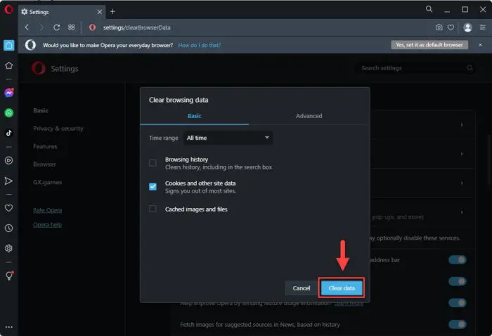 Clear all cookies in Opera