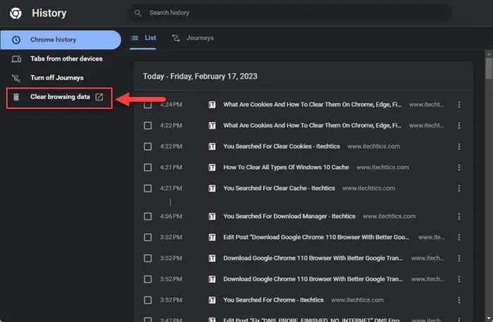 Clear browsing data in Chrome