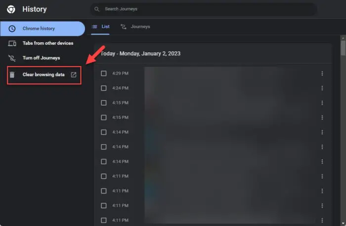 Clear Chromes browsing data