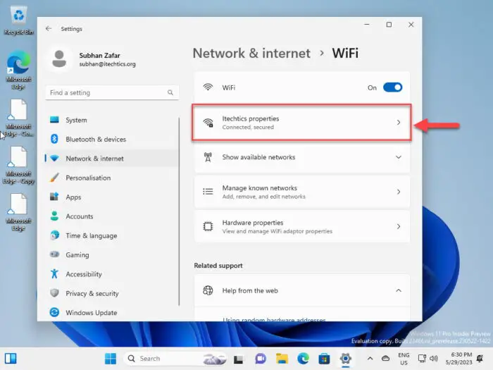 Click on the wireless network