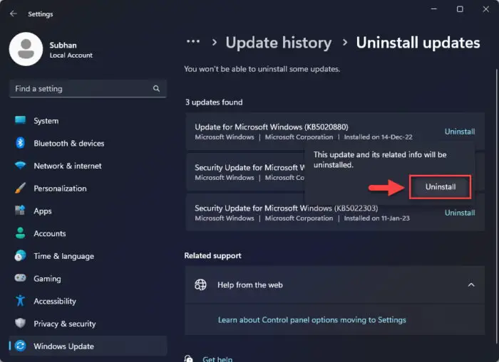 Click Uninstall 3