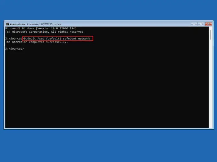 cmd safeboot networking