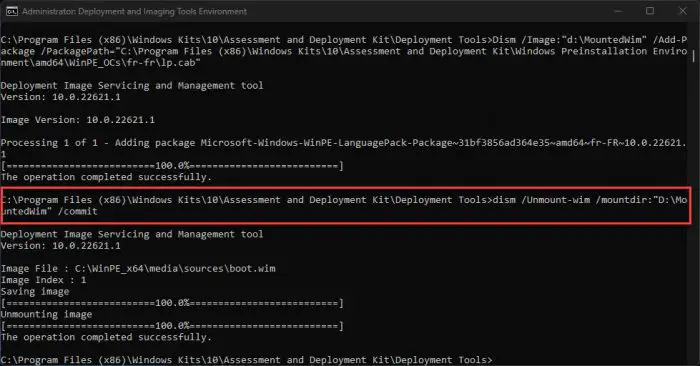 Commit and dismount boot wim